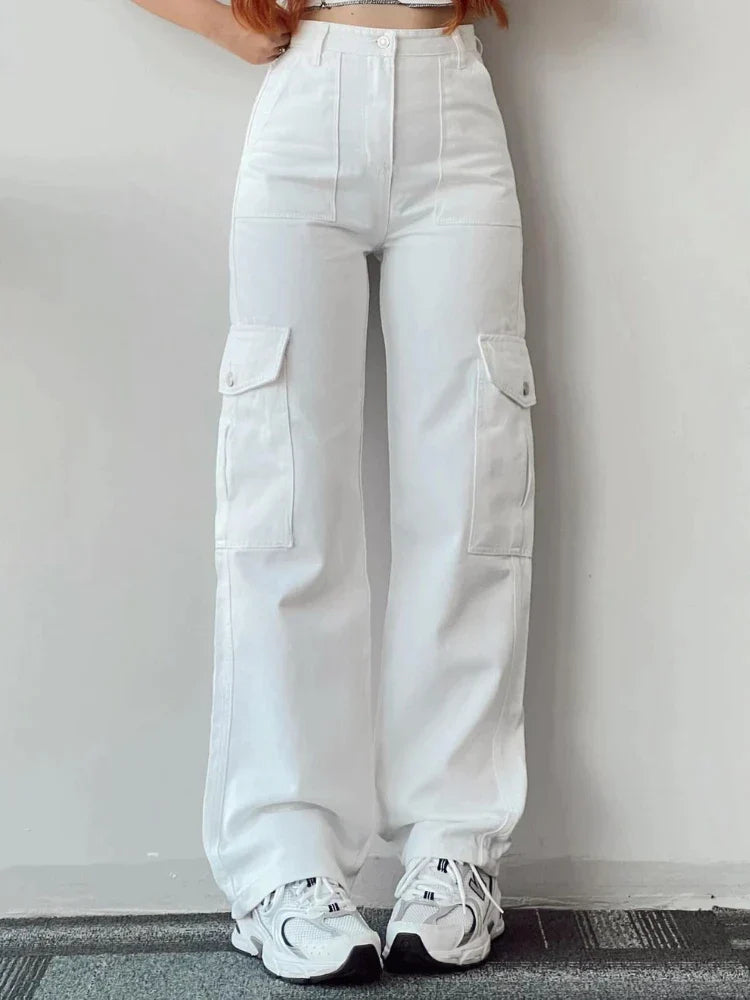 Women's Cotton High-Waist Cargo Pants - RetroCharm