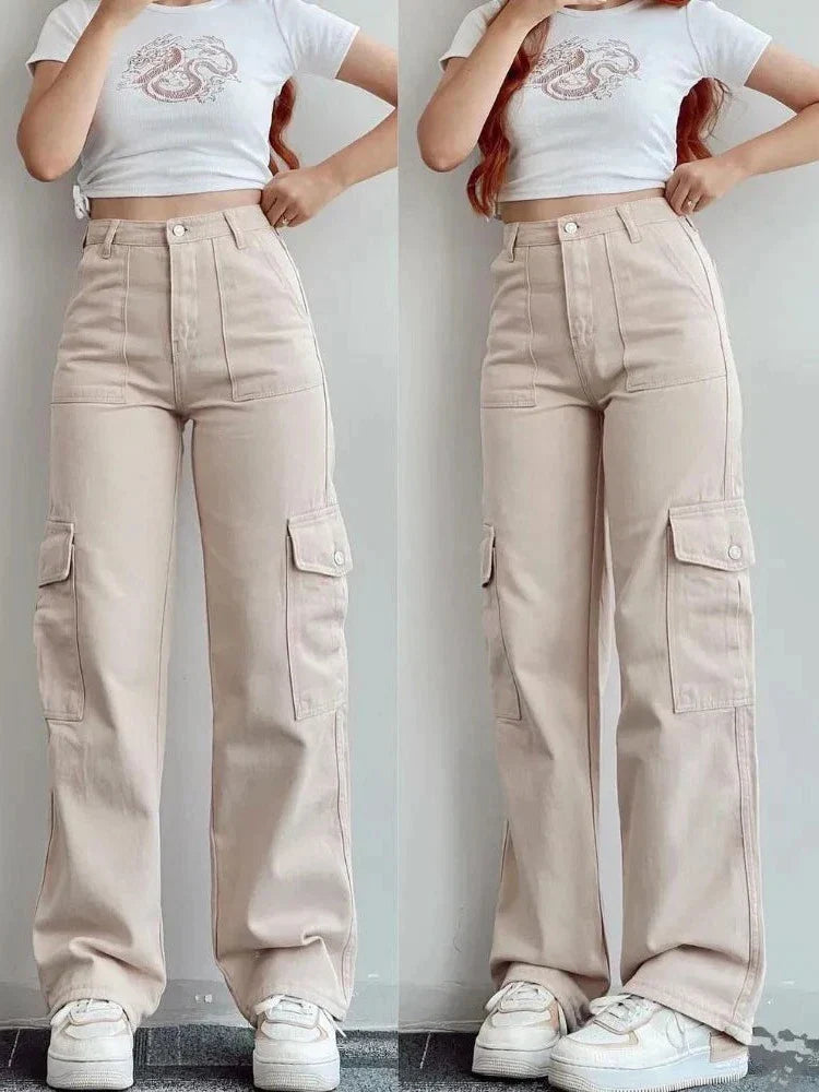Women's Cotton High-Waist Cargo Pants - RetroCharm