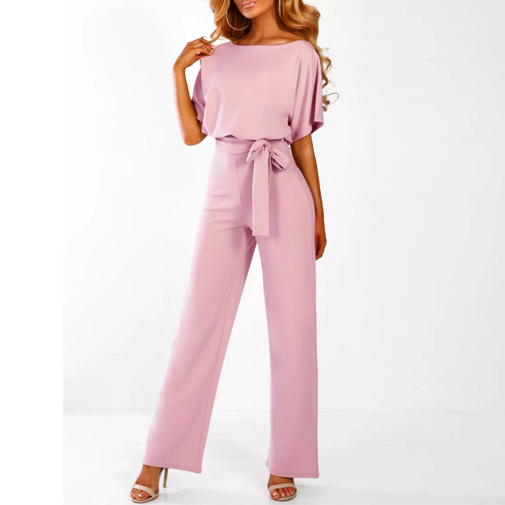 Women's Chic Knit Jumpsuit - Versatile Comfort Jumpsuit - StyleEase Pink