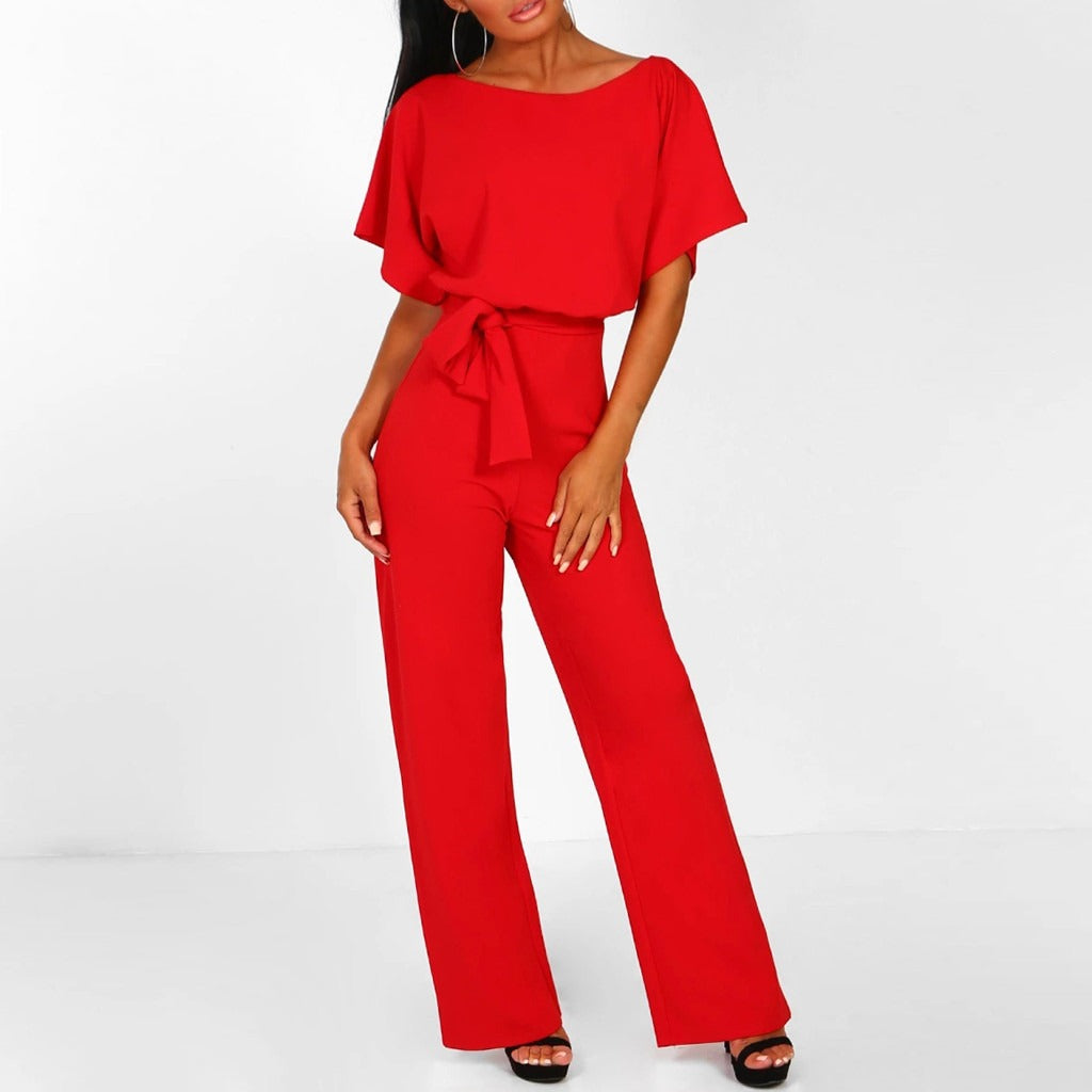 Women's Chic Knit Jumpsuit - Versatile Comfort Jumpsuit - StyleEase Red