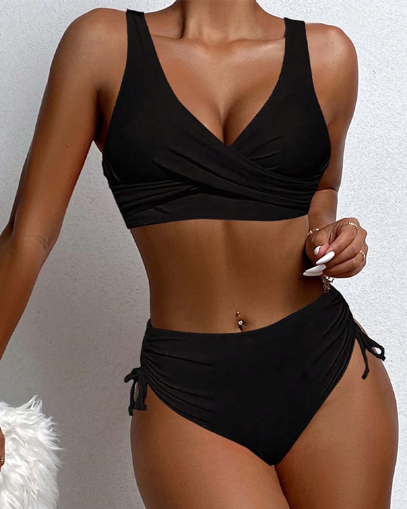 Women's High Waist Bikini Set V-Neck Wrap - Beach Belle
