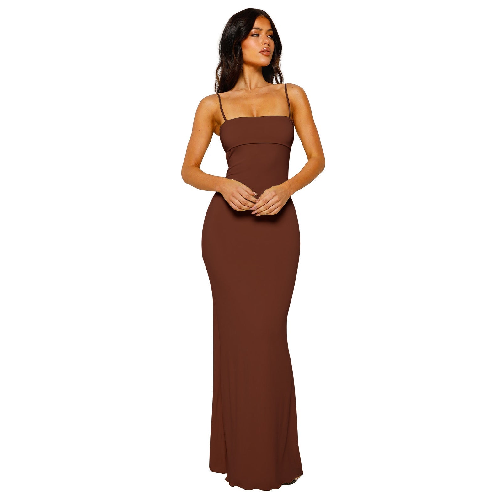 Women's Elegant Backless Bodycon Maxi Dress - EveningMuse Brown