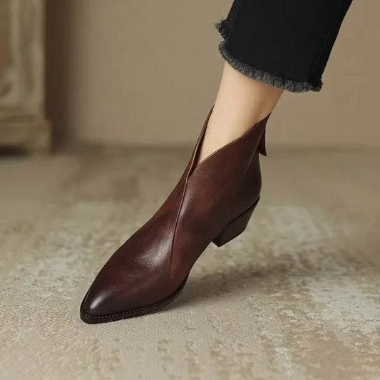 Women's Genuine Leather Ankle Boots Elegant Pointed Toe - UrbanStride