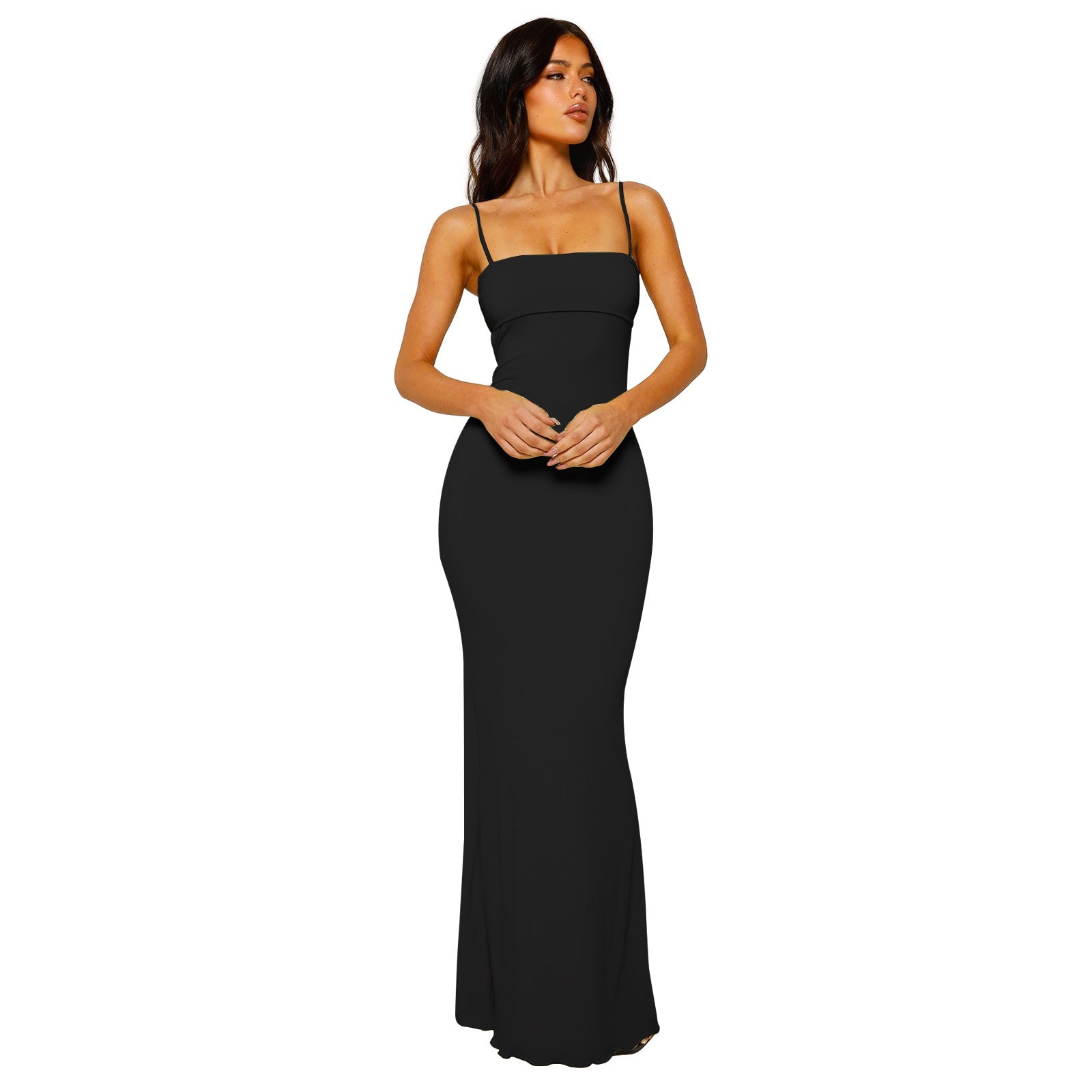 Women's Elegant Backless Bodycon Maxi Dress - EveningMuse Black