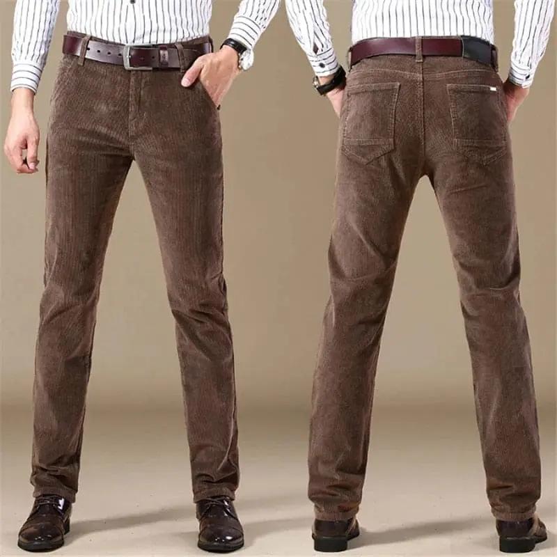 Men’s Corduroy Trousers – Tailored Fit – Straight Leg – Full Length – Button Waist Brown
