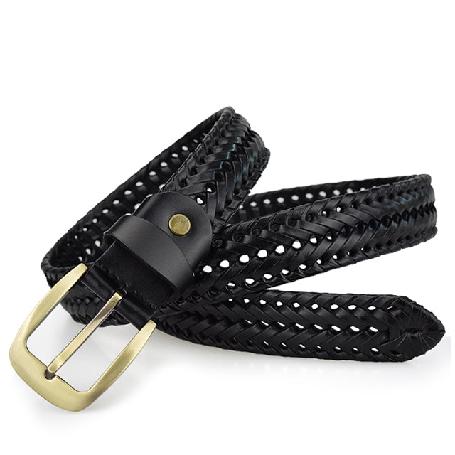 Men’s Leather Belt – Braided Design – Adjustable Fit – Polished Metal Buckle