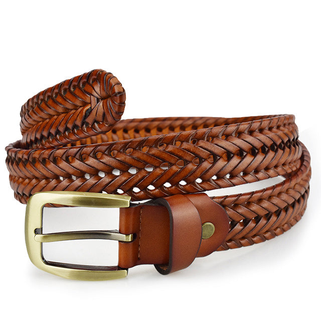 Men’s Leather Belt – Braided Design – Adjustable Fit – Classic Buckle Closure