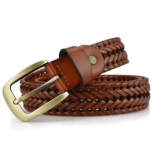 Men’s Leather Belt – Braided Design – Adjustable Fit – Classic Buckle Closure