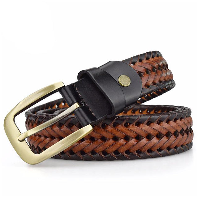 Men’s Leather Belt – Braided Design – Adjustable Fit – Polished Metal Buckle