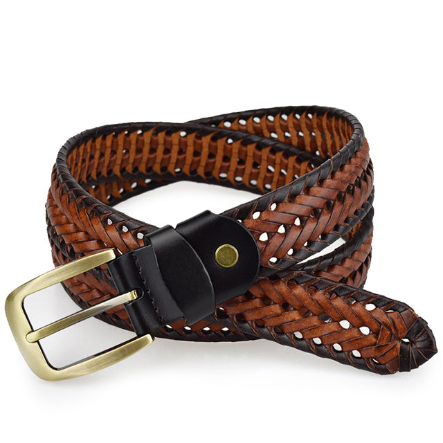 Men’s Leather Belt – Braided Design – Adjustable Fit – Polished Metal Buckle