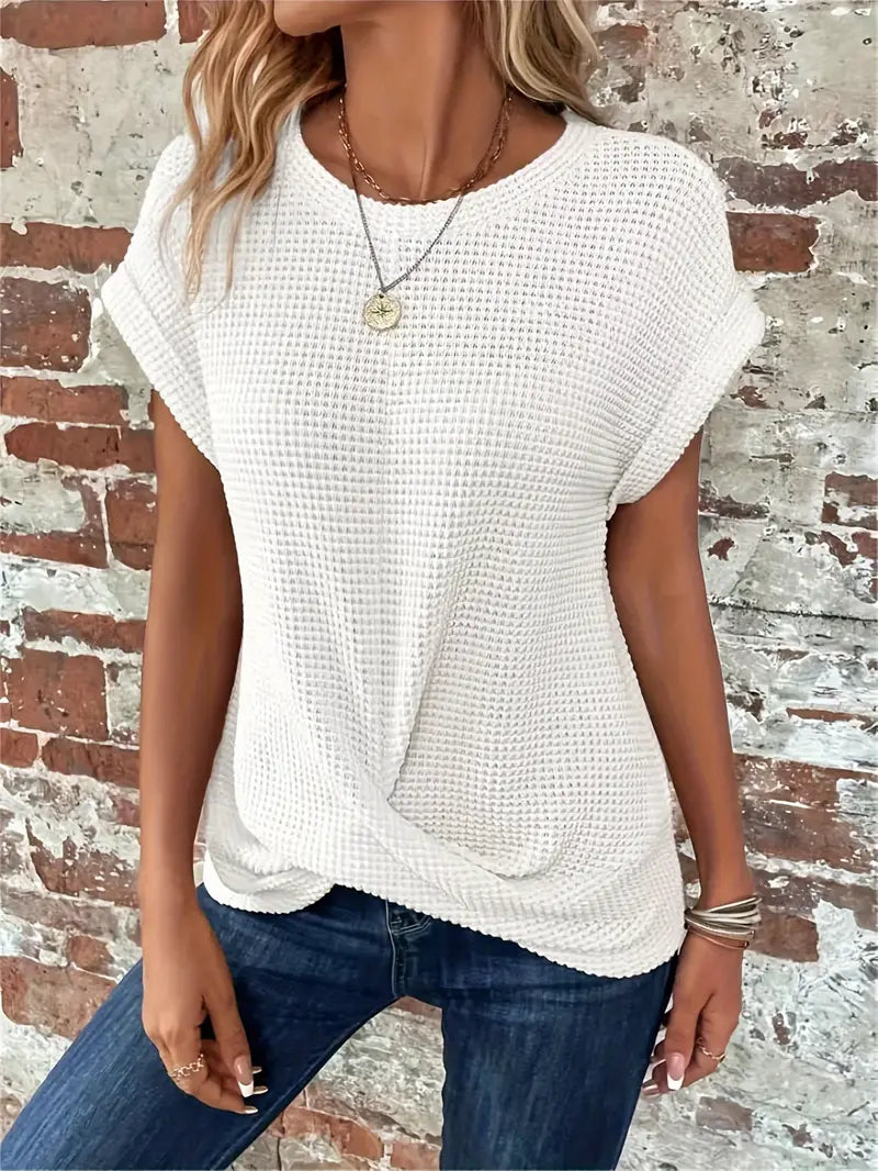 Women's Breathable Waffle Knit Top - Effortless Style, WaffleWeave