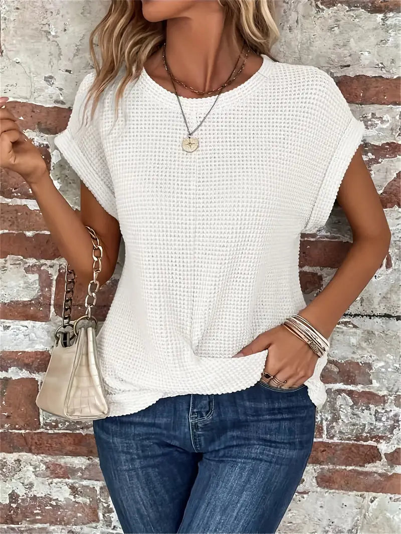 Women's Breathable Waffle Knit Top - Effortless Style, WaffleWeave