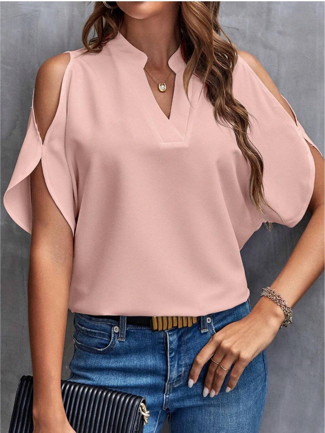 Elegant Off-Shoulder Blouse for Women - Effortless Chic, Half Sleeve - BellaTop Pink