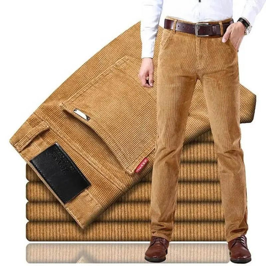 Men’s Corduroy Trousers – Tailored Fit – Straight Leg – Full Length – Button Waist