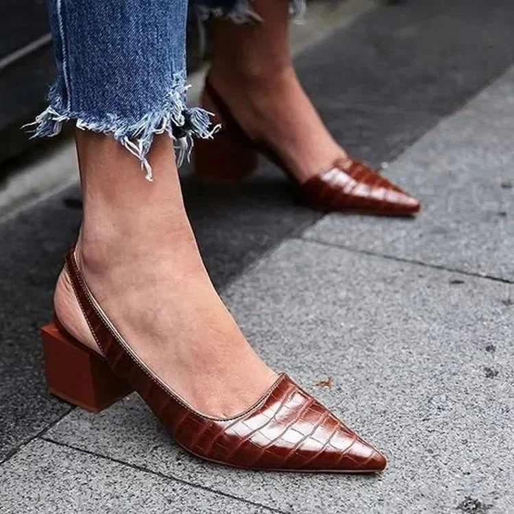 Women's Croc-Embossed Slingback Heels - Sophisticated Pointed-Toe - UrbanStride