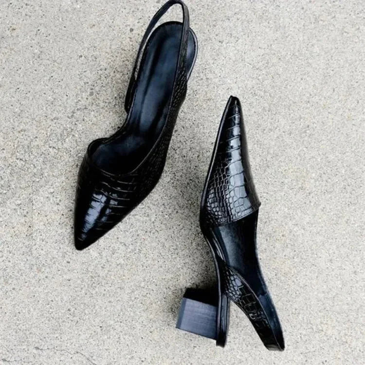 Women's Croc-Embossed Slingback Heels - Sophisticated Pointed-Toe - UrbanStride