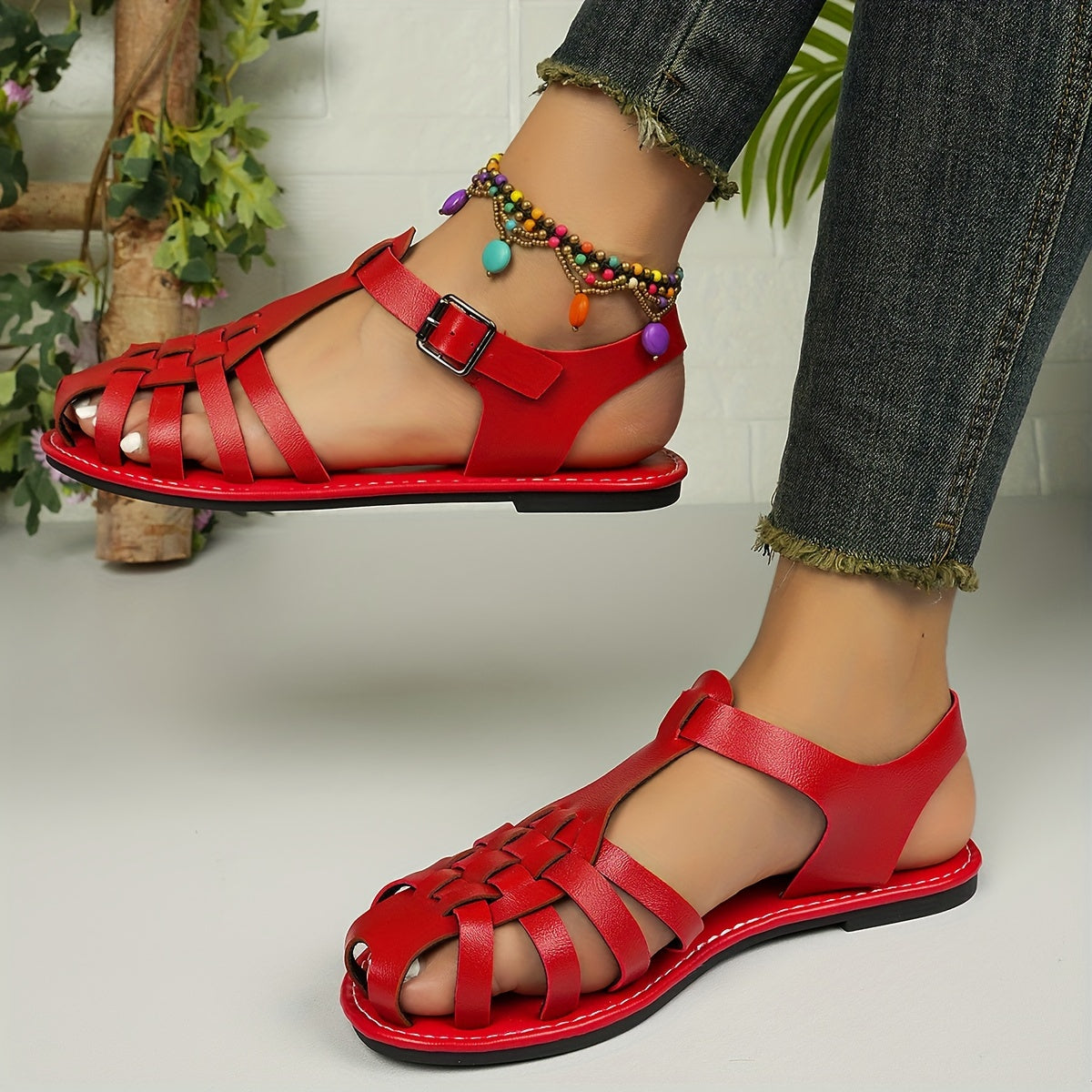 Women's Ankle Strap Sandals - Cushioned Summer Flats - SunStride