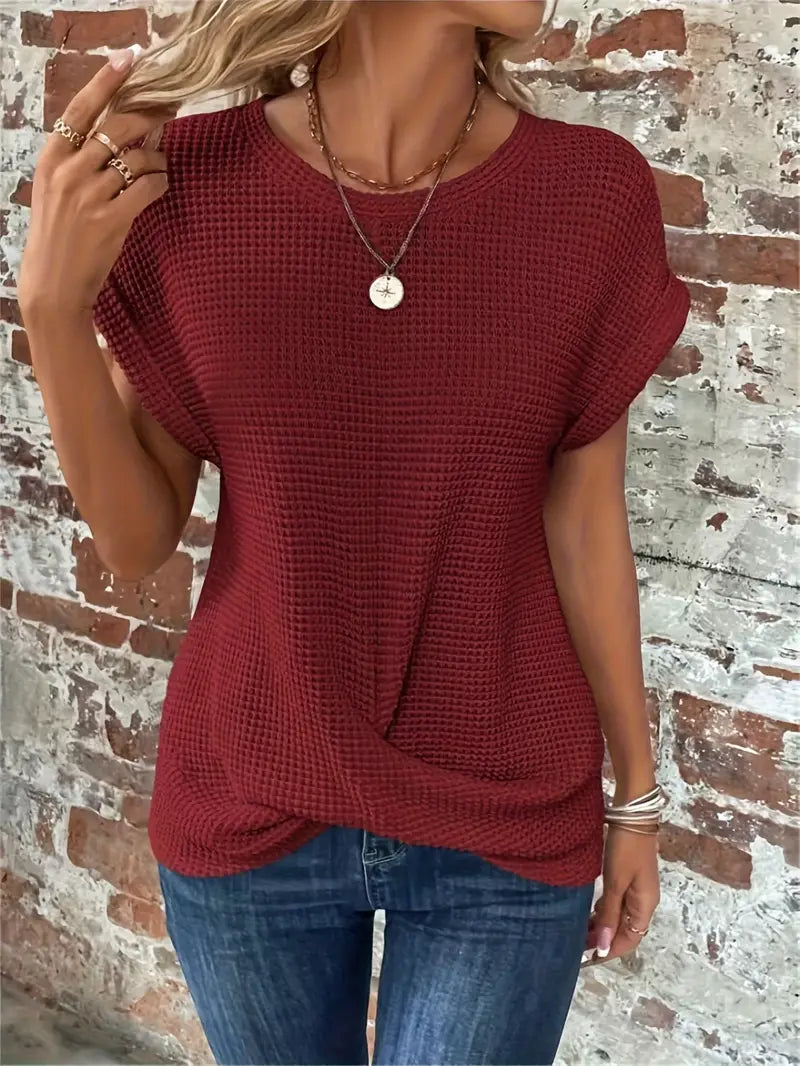 Women's Breathable Waffle Knit Top - Effortless Style, WaffleWeave