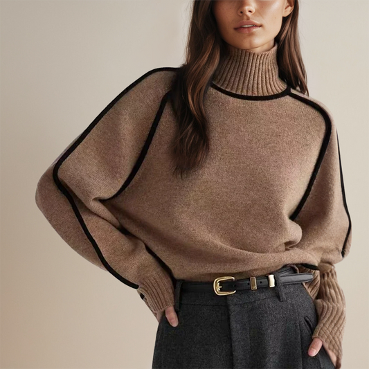 Women's Cozy Roll Collar Sweater - ComfortKnit Brown