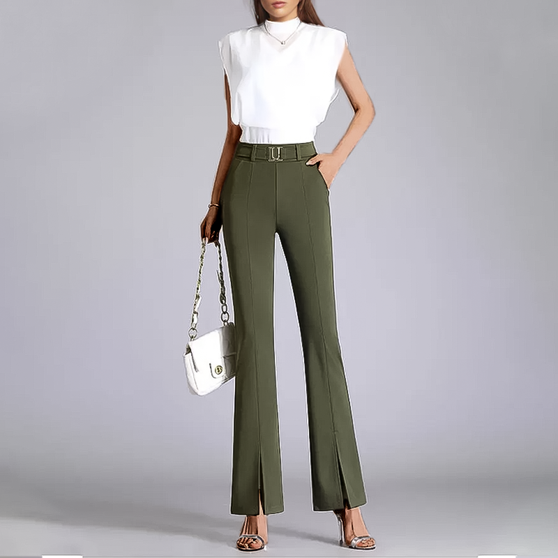 Women's High-Waisted Flared Pants Belted Elegant Design - CityChic