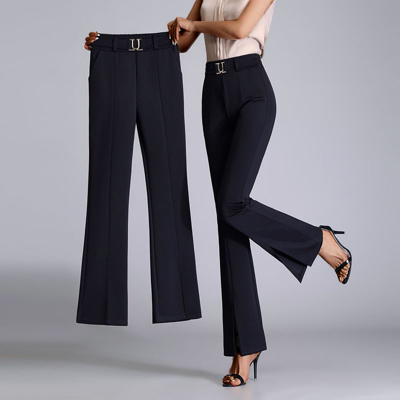 Women's High-Waisted Flared Pants Belted Elegant Design - CityChic Black