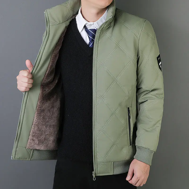 Men’s Quilted Jacket – Regular Fit – Insulated – Stand Collar – Zipper Pockets – Ribbed Cuffs Green