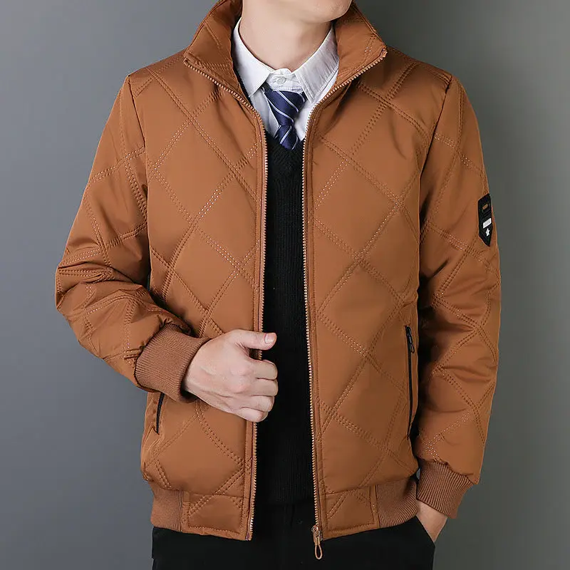 Men’s Quilted Jacket – Regular Fit – Insulated – Stand Collar – Zipper Pockets – Ribbed Cuffs Brown