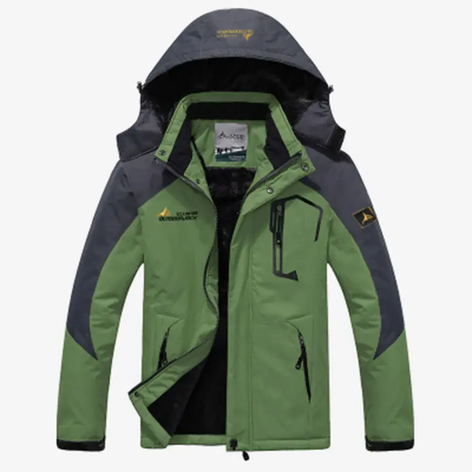 Men’s Parka Jacket – Windproof Shell – Fur Lined Hood – Standard Fit – Zipped Pockets Green