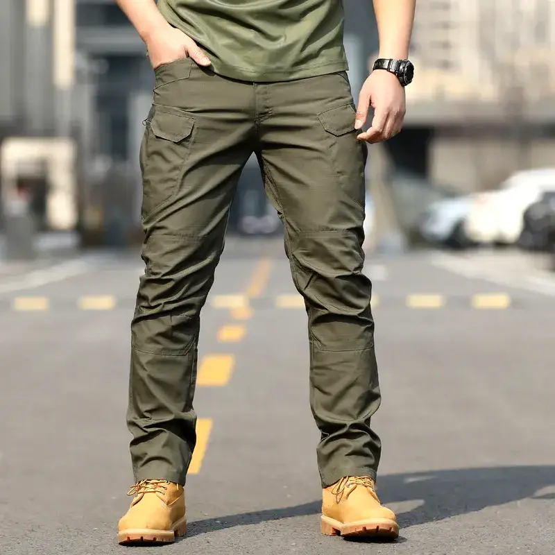 Men’s Cargo Trousers – Relaxed Fit – Cotton – Multi-Pocket Utility Design Green