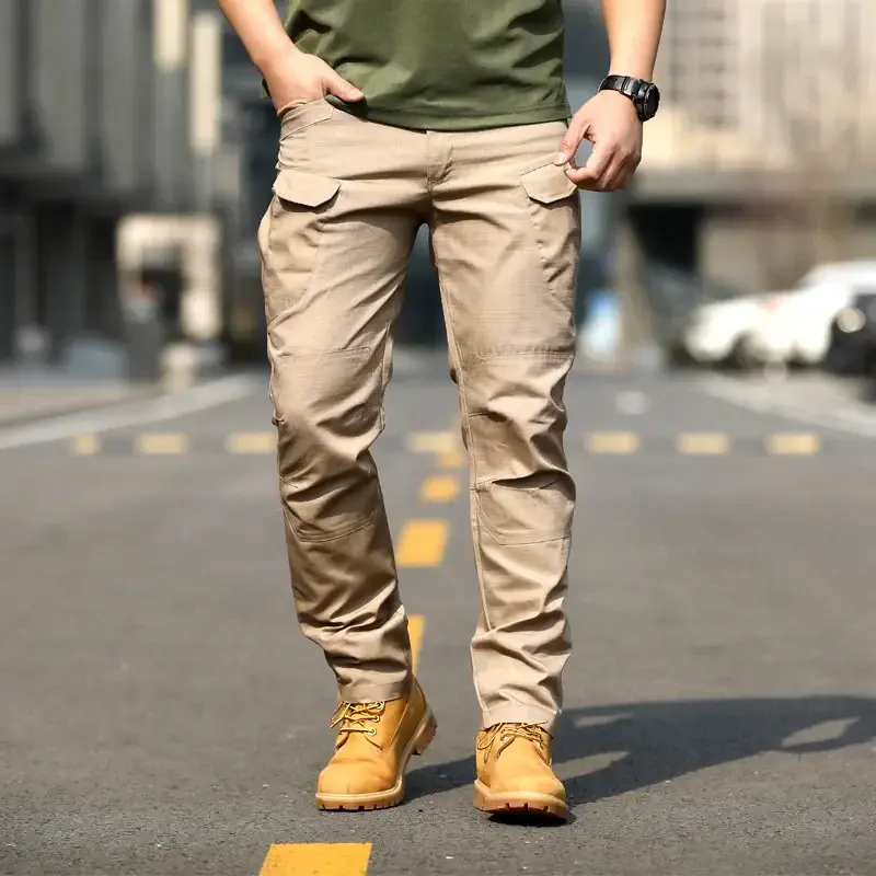 Men’s Cargo Trousers – Relaxed Fit – Cotton – Multi-Pocket Utility Design Khaki