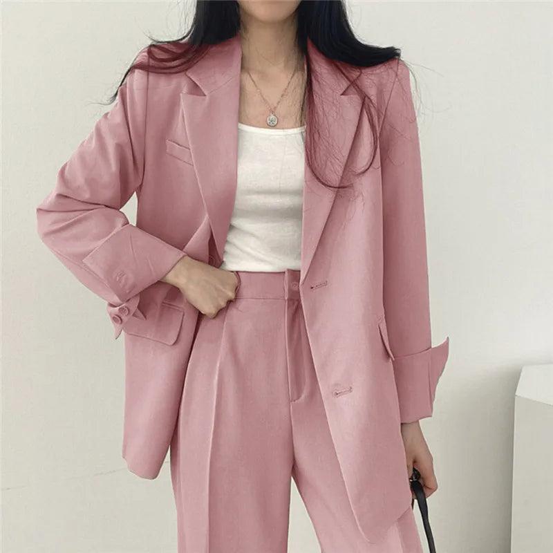 Women's Suit Set - Oversized Blazer & Trousers - Tailored Chic - PowerSuit Pink