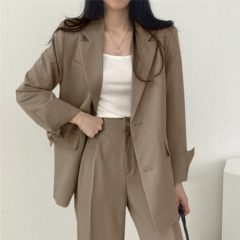 Women's Suit Set - Oversized Blazer & Trousers - Tailored Chic - PowerSuit Brown