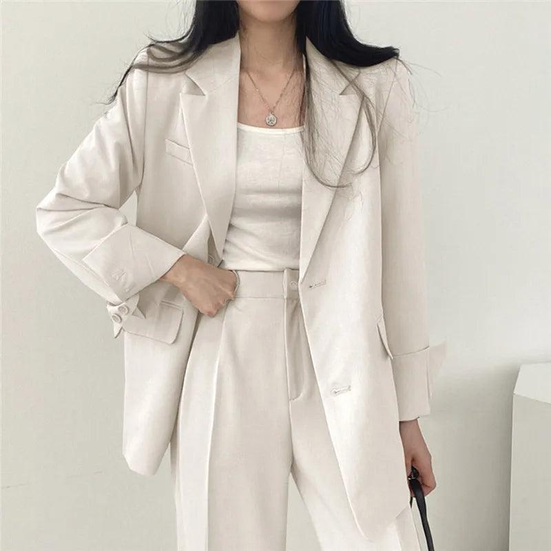 Women's Suit Set - Oversized Blazer & Trousers - Tailored Chic - PowerSuit White
