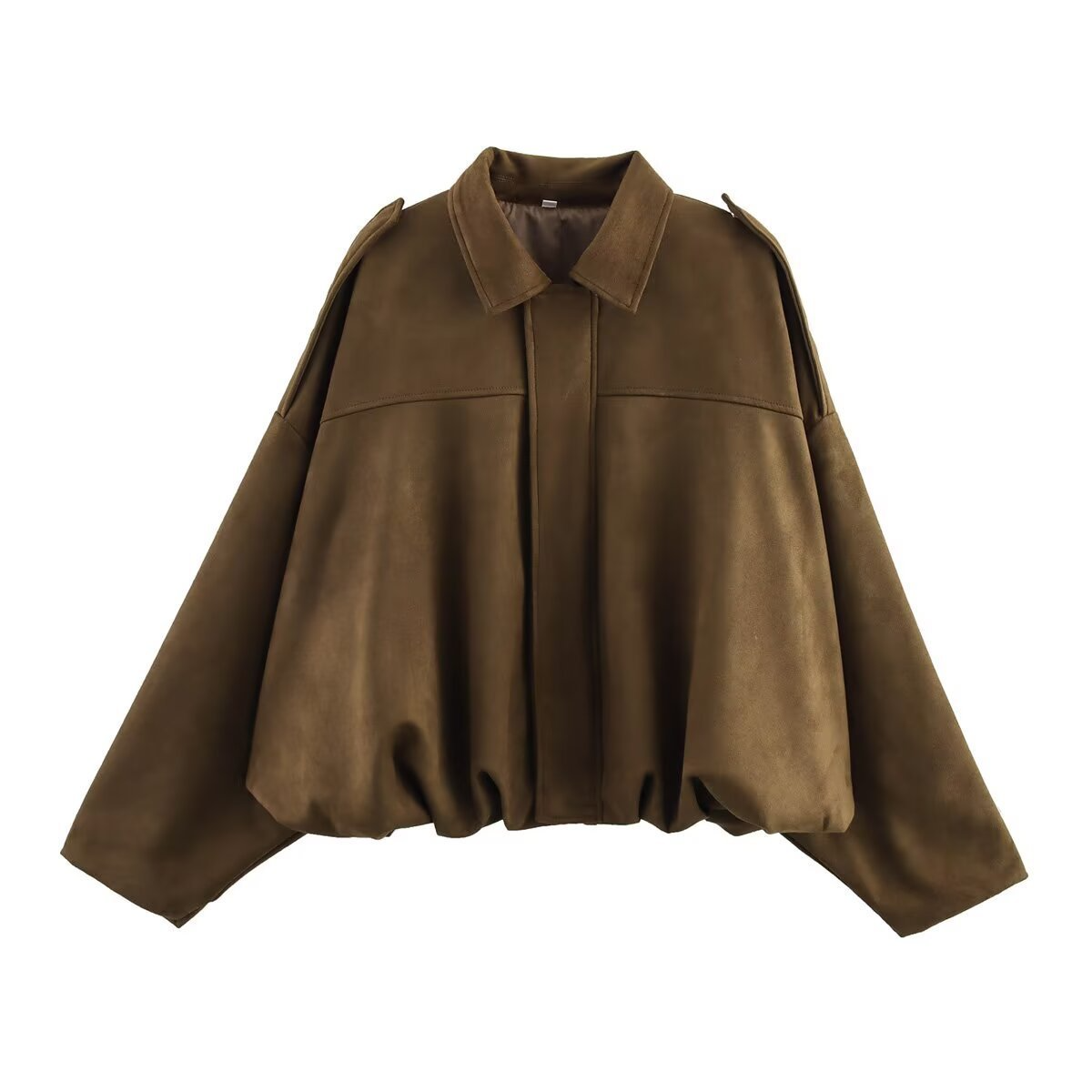 Women's Suede-Look Bomber Jacket Oversized Fit - UrbanEdge Brown