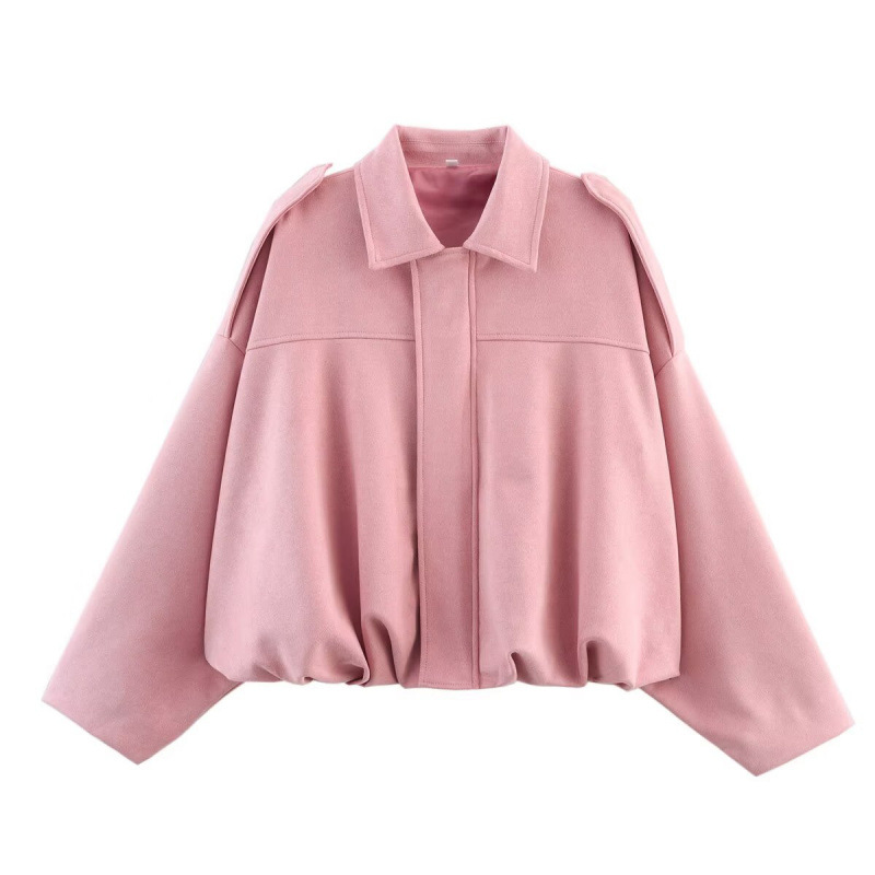 Women's Suede-Look Bomber Jacket Oversized Fit - UrbanEdge Pink