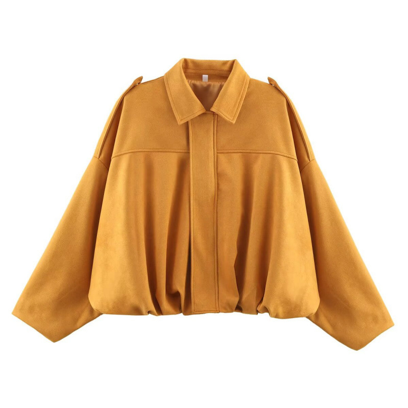 Women's Suede-Look Bomber Jacket Oversized Fit - UrbanEdge Yellow