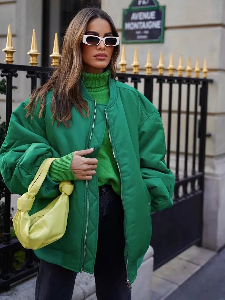 Oversized Women's Bomber Jacket - Effortless Street Style - UrbanEdge Green