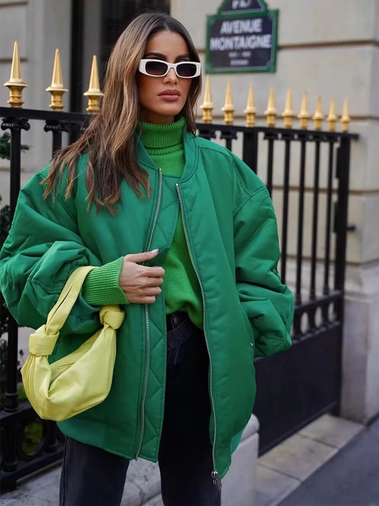 Oversized Women's Bomber Jacket - Effortless Street Style - UrbanEdge Green