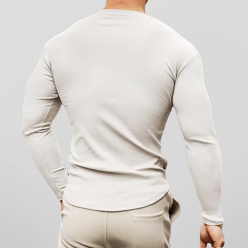 Men’s Henley Shirt - Ribbed Knit - Slim Fit - Long Sleeve Casual Wear