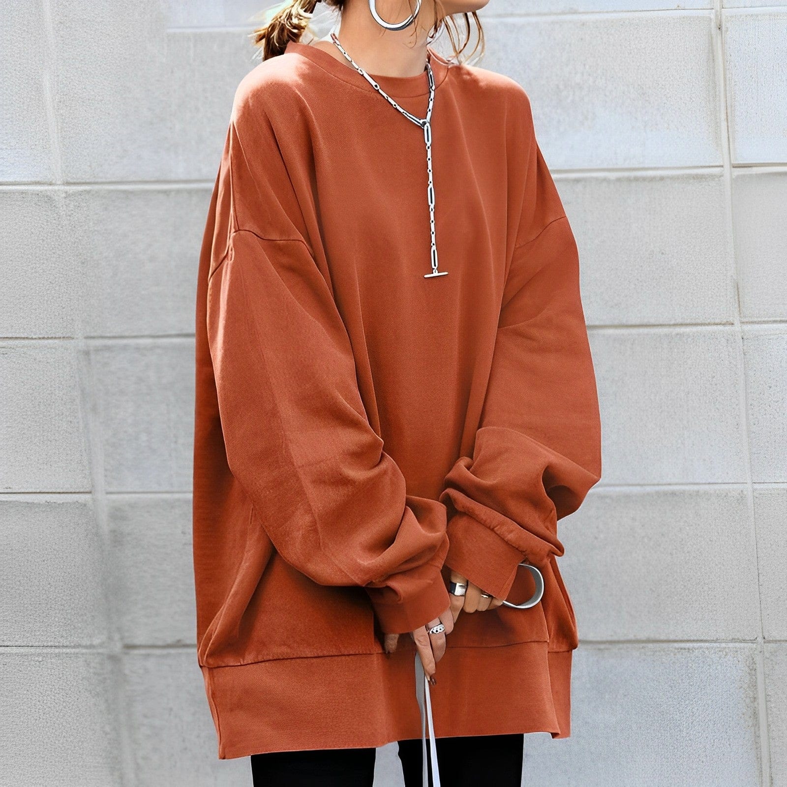 Women's Oversized Pullover Sweatshirt - Cozy Comfort Top - LoungeLux Orange