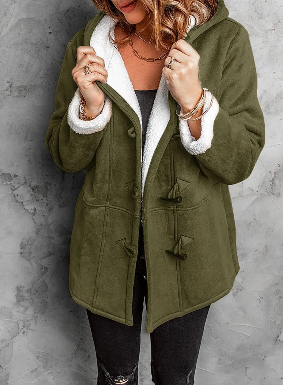 Women's Suede-Look Sherpa Lined Winter Jacket - CozyCloud Green