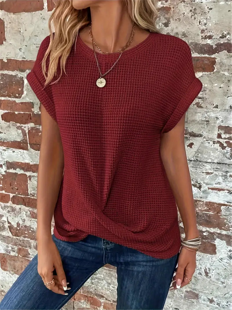 Women's Breathable Waffle Knit Top - Effortless Style, WaffleWeave