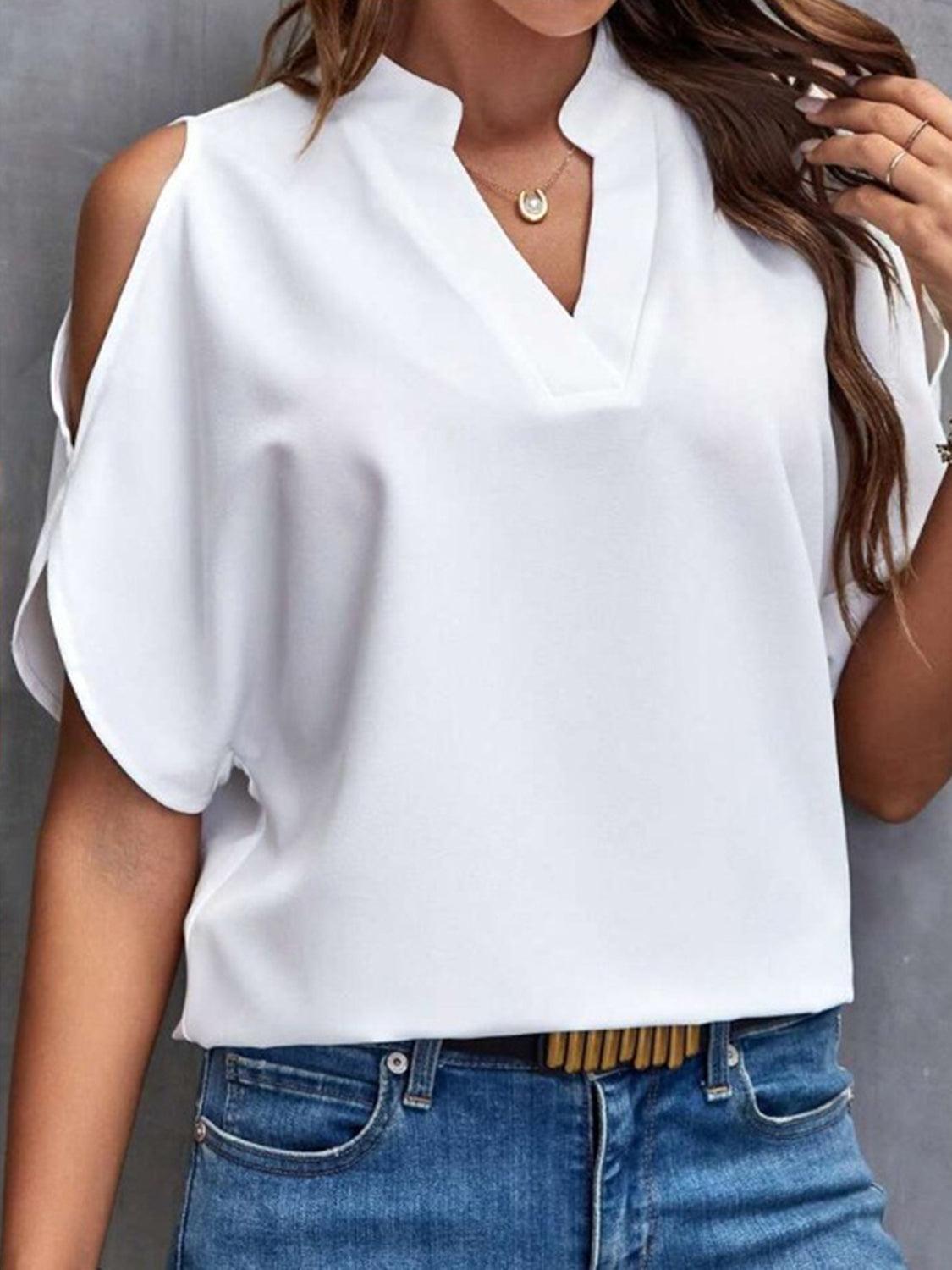 Elegant Off-Shoulder Blouse for Women - Effortless Chic, Half Sleeve - BellaTop