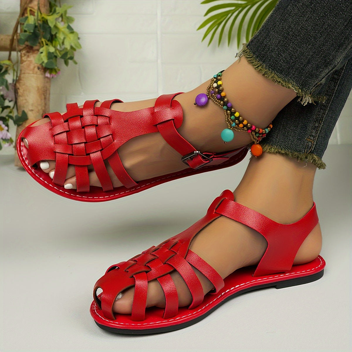 Women's Ankle Strap Sandals - Cushioned Summer Flats - SunStride