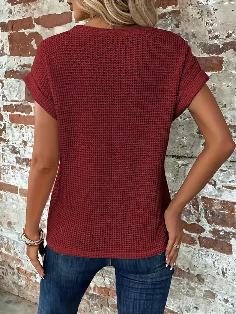 Women's Breathable Waffle Knit Top - Effortless Style, WaffleWeave