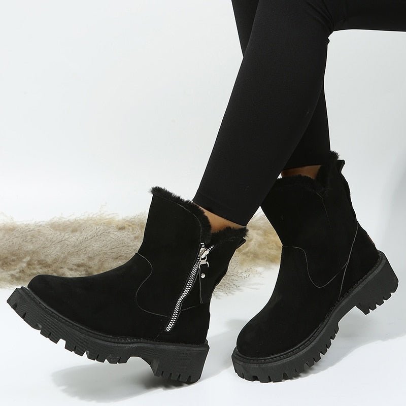 Women's Suede Ankle Boots Warm Lined Non-Slip - UrbanStride Black