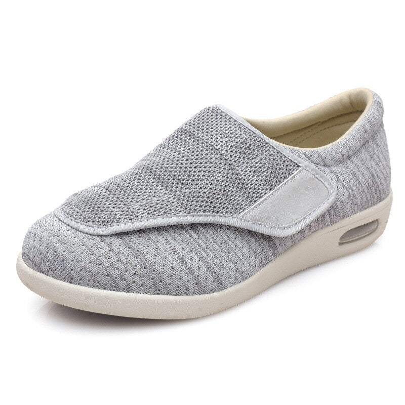 Men’s Comfort Shoes – Wide Fit – Soft Knit – Cushioned Sole – Adjustable Strap Light Grey
