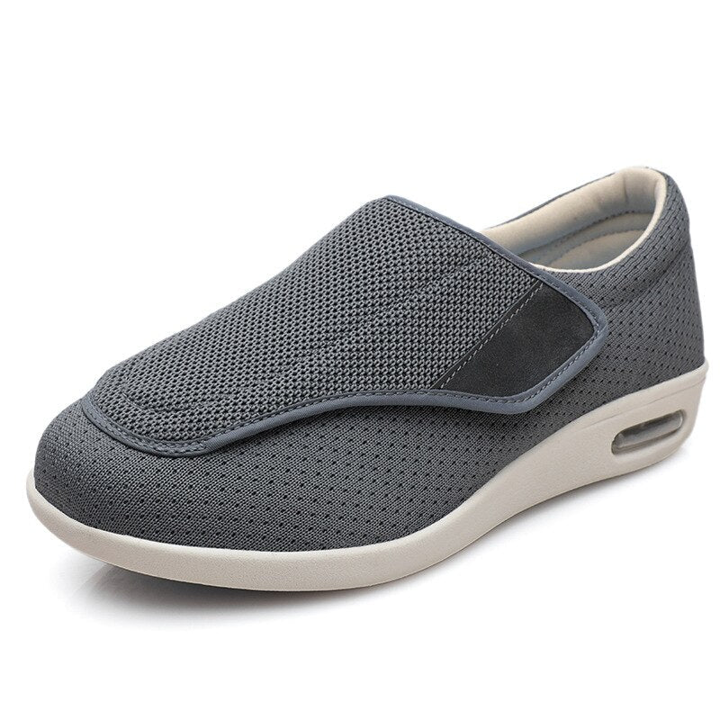 Men’s Comfort Shoes – Wide Fit – Soft Knit – Cushioned Sole – Adjustable Strap Dark Grey