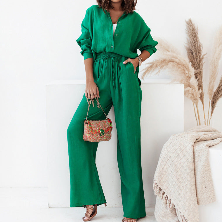 Women's 2-Piece Set Relaxed Fit - Effortless Chic Loungewear - StyleEase Green