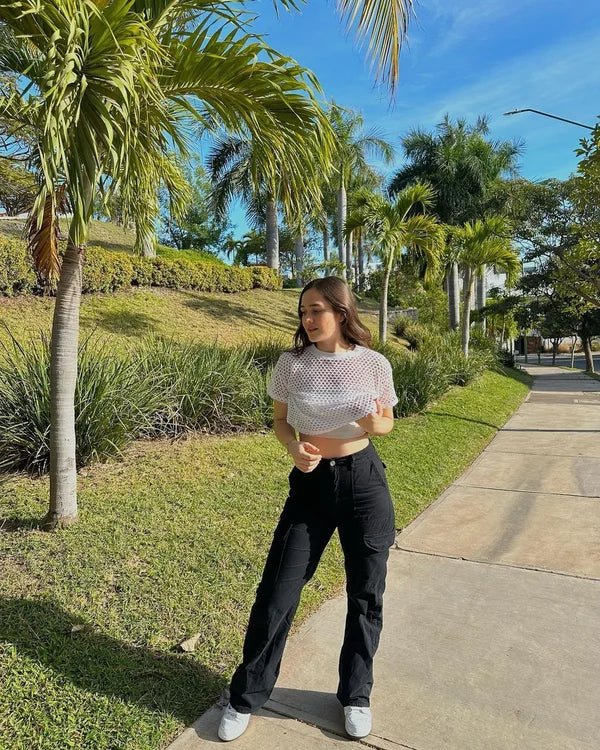 Women's Relaxed Wide Leg Cargo Pants with Pockets - StreetFlex Black